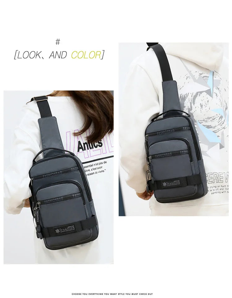 Men’s Chest Bag – Large Capacity Lightweight Nylon Crossbody Shoulder Backpack for Travel, Korean Style
