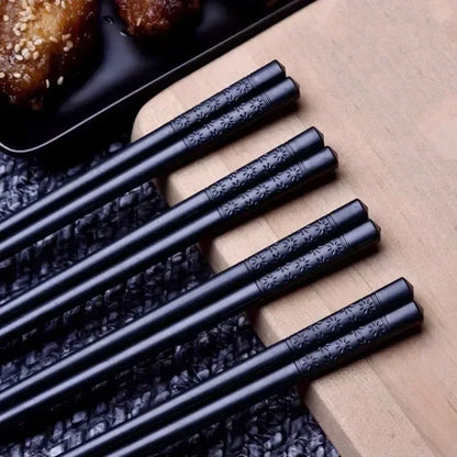 Reusable Black Alloy Chinese Chopsticks – Food Grade, Safe Bamboo, High-Temperature Sterilizable Sushi Sticks