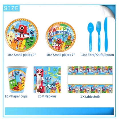 Number Birthday Building Blocks Party Decorations Set – Tablecloth, Banner, Balloons & Cake Topper for Kids & Baby Shower Supplies
