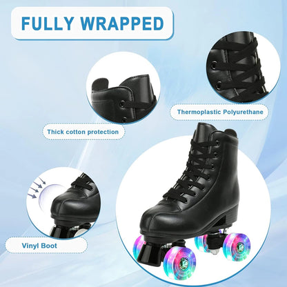 PU Leather Roller Skates – Inline & Quad Skating Shoes, Flashing 4-Wheel Sneakers, Europe Size, Training & Fun