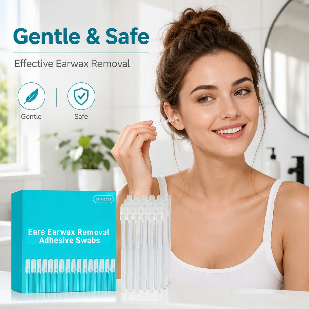 24-Piece Ear Wax Removal Kit - Soft Gel Ear Cleaning Sticks for Gentle Ear Care for Adults and Kids