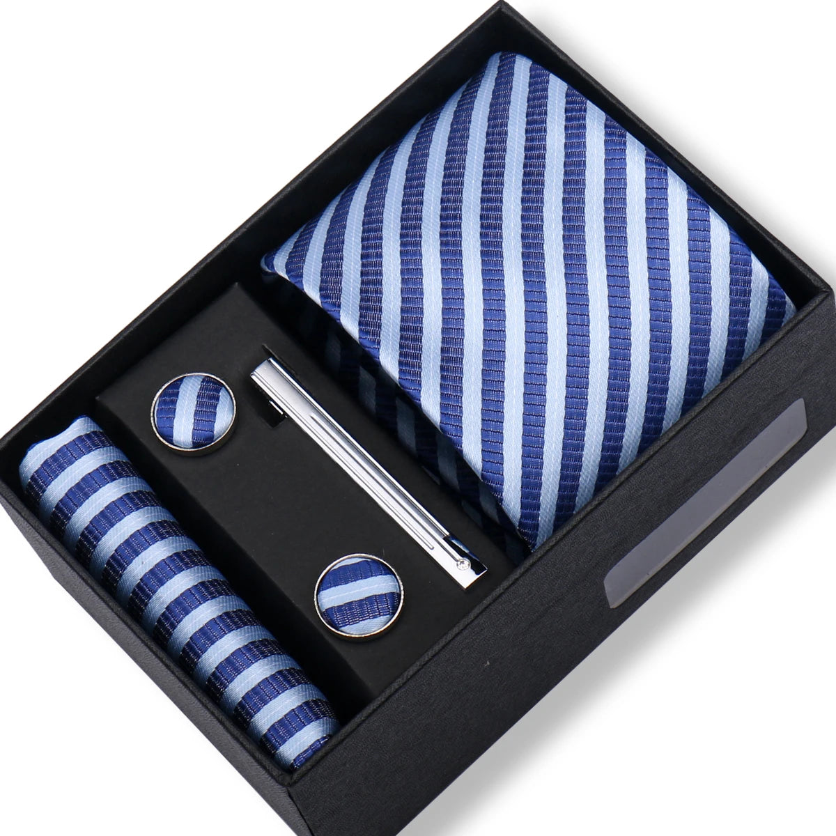 Men’s Green Tie Gift Box Set - Premium Business Necktie with Hanky, Cufflinks & Tie Clip for Wedding Formal Wear