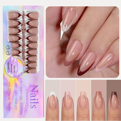 150pcs Fake Almond French Nails – Multi-Size Press-On Acrylic Nails in 6 Colors, Removable & Convenient
