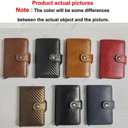 Carbon Fiber RFID Pop-Up Metal Wallet for Men – Slim Minimalist Credit Card Holder Black Purse