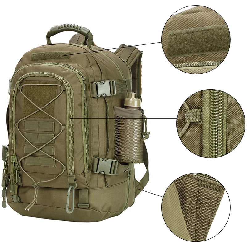 65L Tactical Outdoor Backpack — Large Capacity Military Hiking & Camping Rucksack for Men