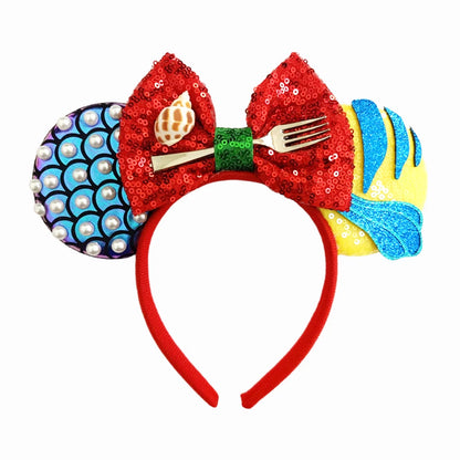 Mickey Mouse Ears Headband with Bow – Sequin Candy Cosplay Costume Party Accessory for Girls & Women, Christmas Gift