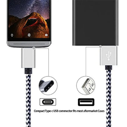 USB-C 2.4A Fast Charging Nylon Braided Data Cable for Samsung, Huawei & USB Type-C Devices