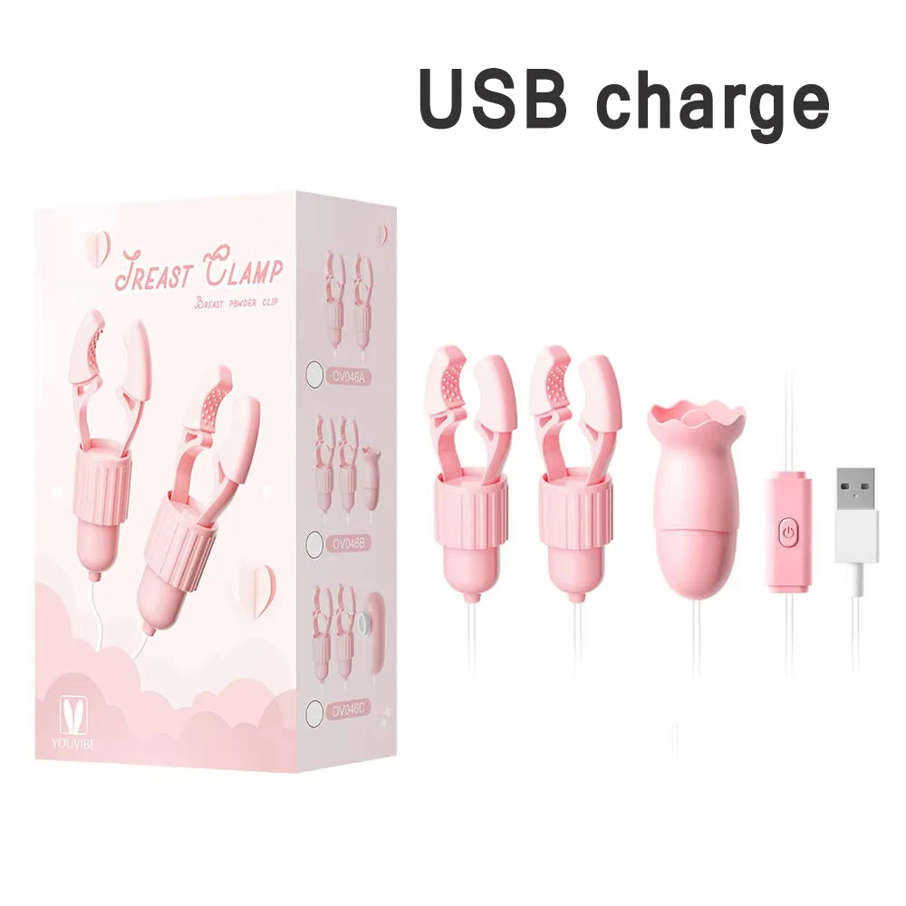 Vibrating Nipple Clamp Massager - Dual-Purpose Intimate Stimulation Toy for Adult Women with Breast & Clitoral Massage Functions