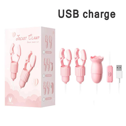 Vibrating Nipple Clamp Massager - Dual-Purpose Intimate Stimulation Toy for Adult Women with Breast & Clitoral Massage Functions
