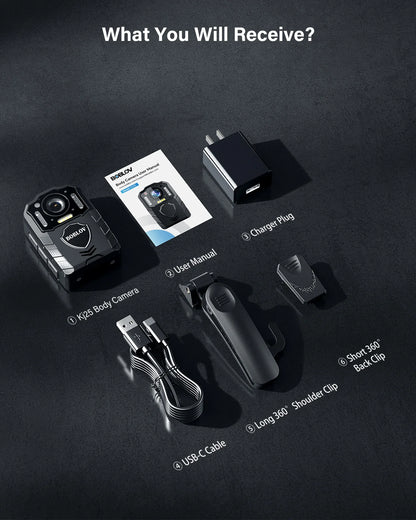 BOBLOV KJ25 1080P Body Camera - 13H Recording with Night Vision & 3000mAh Battery for Hiking and Cycling