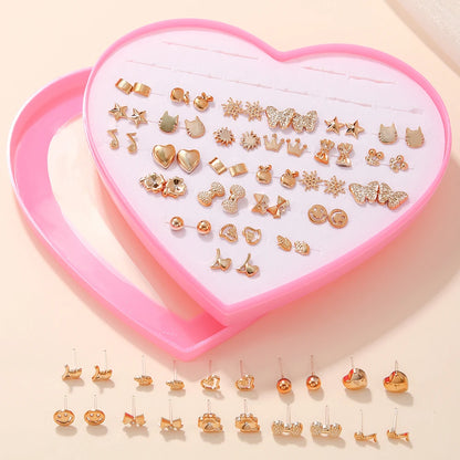 36 Pairs Mini Stud Earrings – Cute Snowflakes, Cat, Butterfly Designs for Girls, Fashion Daily Ear Jewelry