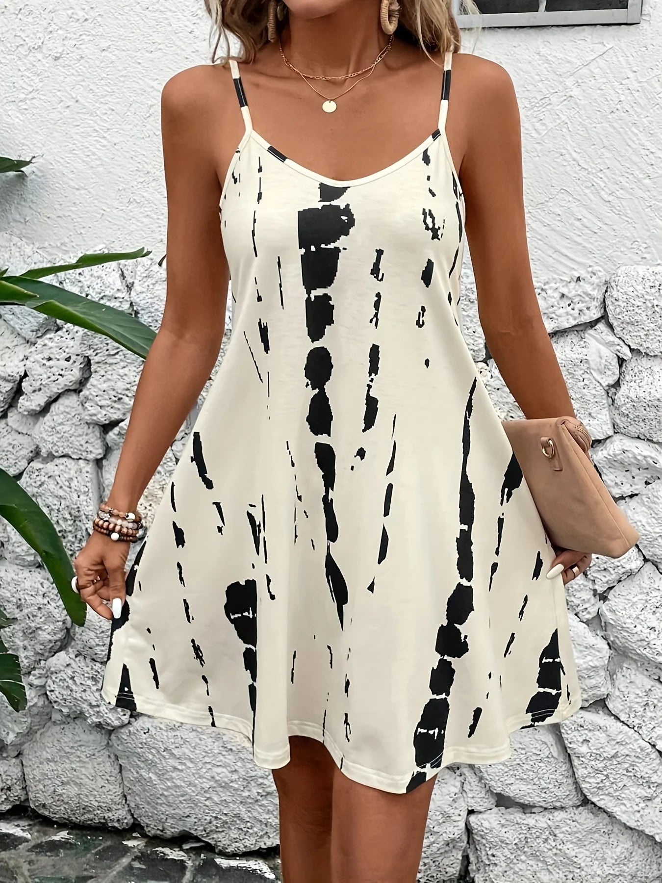 Women's Summer Printed Strap Dress - Casual Sleeveless Beachwear Fashion Mini Dress
