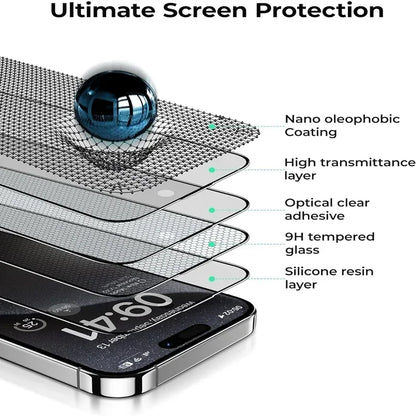 3Pcs Oleophobic Coating Screen Protector for iPhone 11-16 Pro Max, Plus, XR & XS – Dust-Free Matte Glass Installation