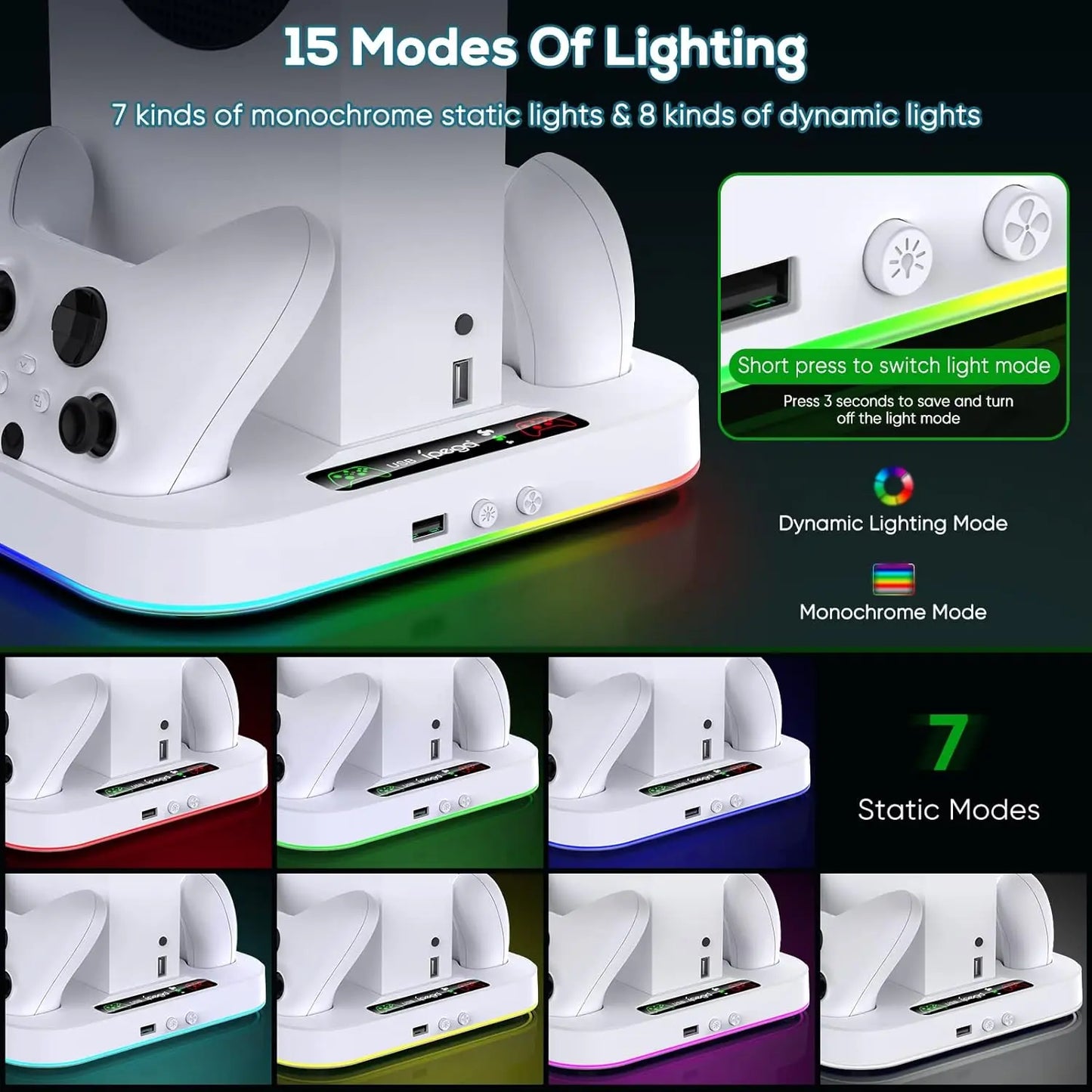 IPEGA Cooling Stand for Xbox Series S – RGB Light, Charging Station with 2x1400mAh Batteries, 3-Speed Adjustable Cooling Fan