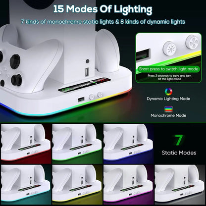 IPEGA Cooling Stand for Xbox Series S – RGB Light, Charging Station with 2x1400mAh Batteries, 3-Speed Adjustable Cooling Fan