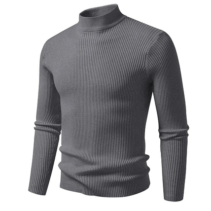 Men's Mock Neck Pullover Sweater - Striped High Neck Long Sleeve Winter Warm Casual Knitwear