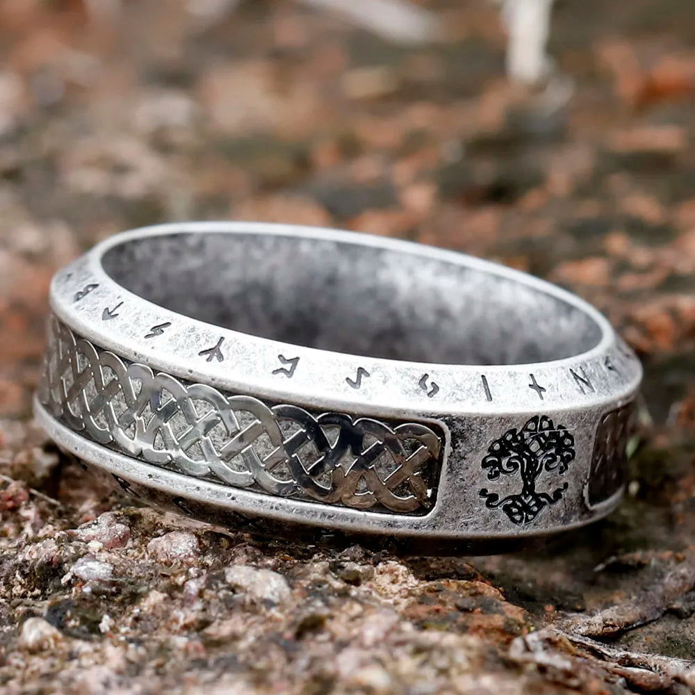 Stainless Steel Viking Rune Ring – Tree of Life & Celtic Knot Design, Vintage Nordic Jewelry for Men