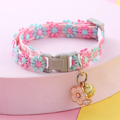 Pet Collar with Bell – Adjustable Cartoon Footprint Necklace for Dogs, Puppies & Kittens, Colorful Safety Bell Accessory