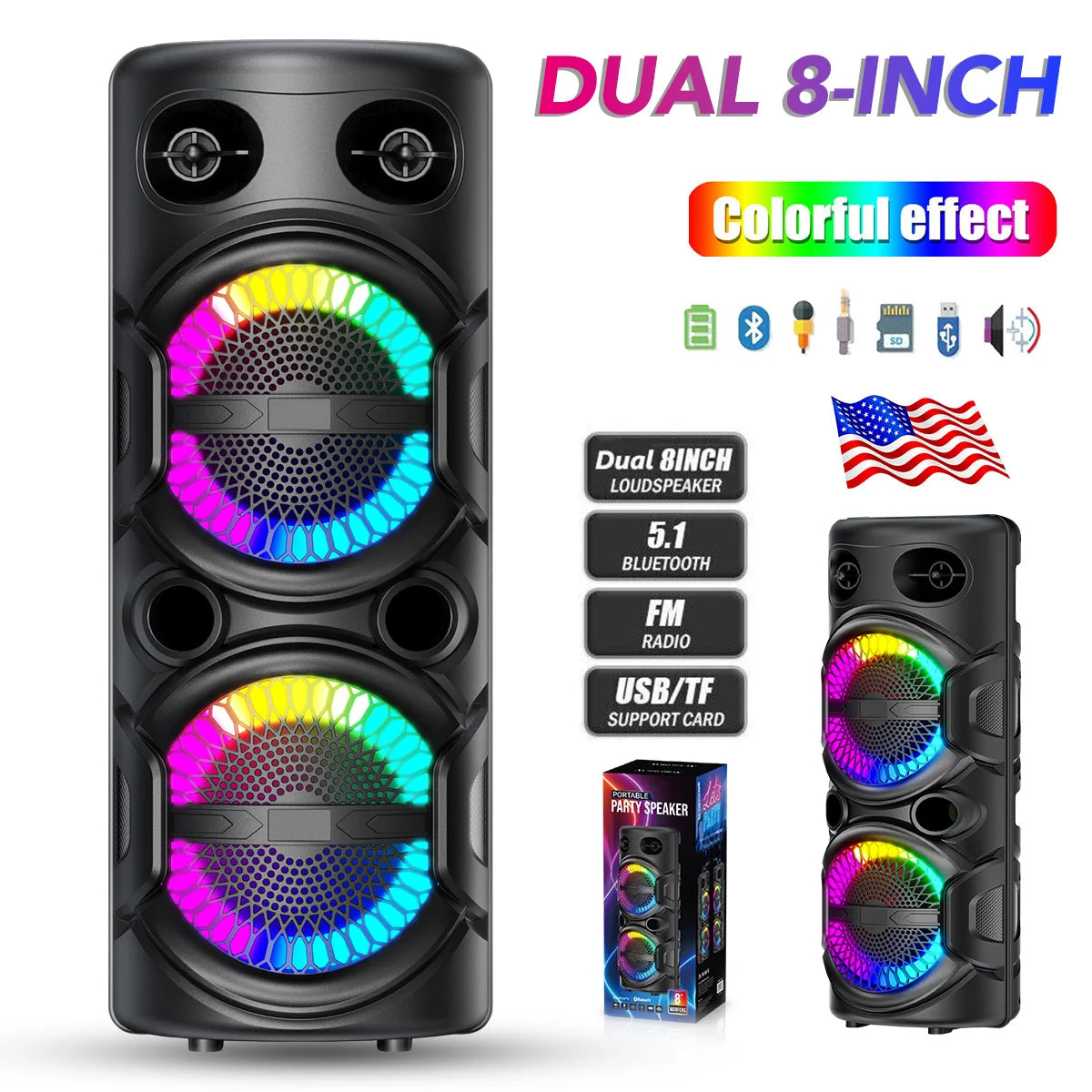 3000W Portable Bluetooth Speaker – Heavy Bass Subwoofer, Party DJ Karaoke, Rechargeable Loud Sound System