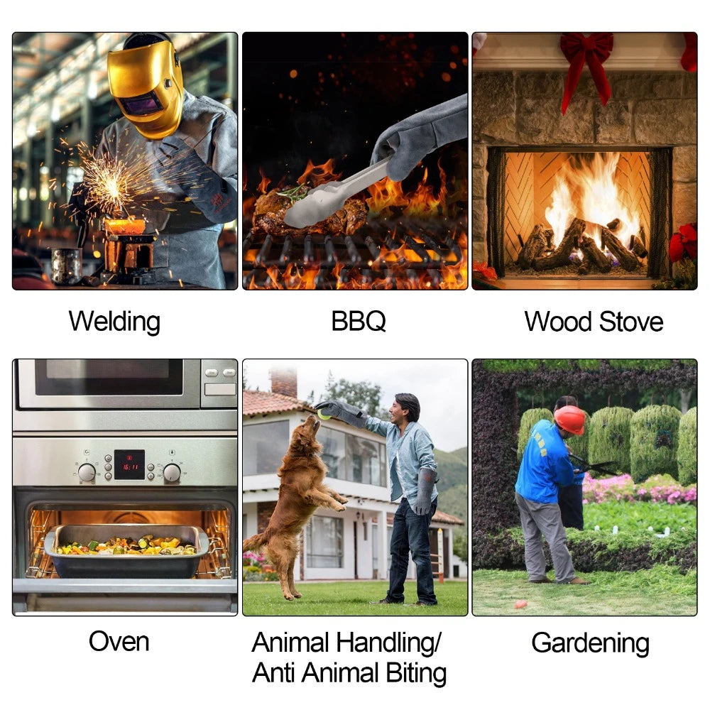16-Inch Heat Resistant Welding Gloves – Thick Cow Split Leather Work Gloves for Welders, BBQ, Grill & Oven Use