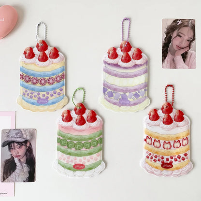Strawberry Cake Bag Pendant - Cute Cartoon 3-Inch Card Holder & Photo Keychain Gift
