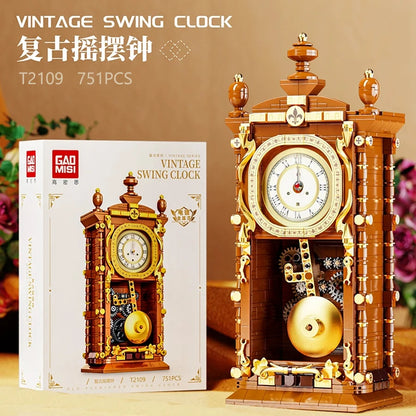 Classic Retro Swing Clock Building Blocks Set – 751PCS Mechanical Pendulum 3D Brick Model Kit for Kids & Adults Gift