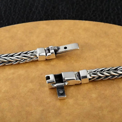 S925 Sterling Silver Woven Bracelet - Handmade Retro Unisex Jewelry with Bold Personal Style