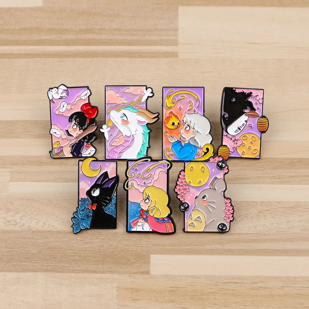 Cute Black Cat Enamel Pin Set - 7PCS Cartoon Brooch Lapel Badges for Women, Cosplay & Fashion Accessories