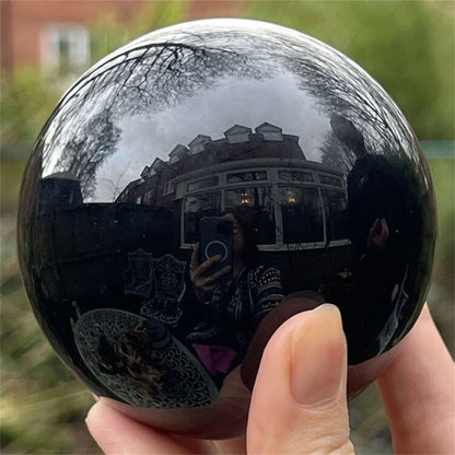 Natural Black Obsidian Healing Sphere – Reiki Crystal Magic Ball for Feng Shui & Home Decor