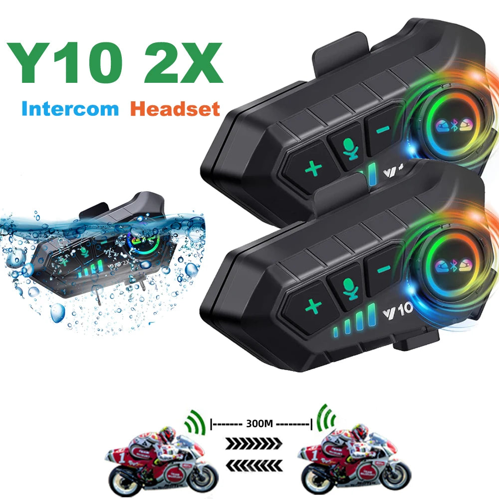 Kebidumei YP10 2X Wireless Bluetooth 5.3 Motorcycle Helmet Intercom – Waterproof Headset with 300m Range Speaker Earphones