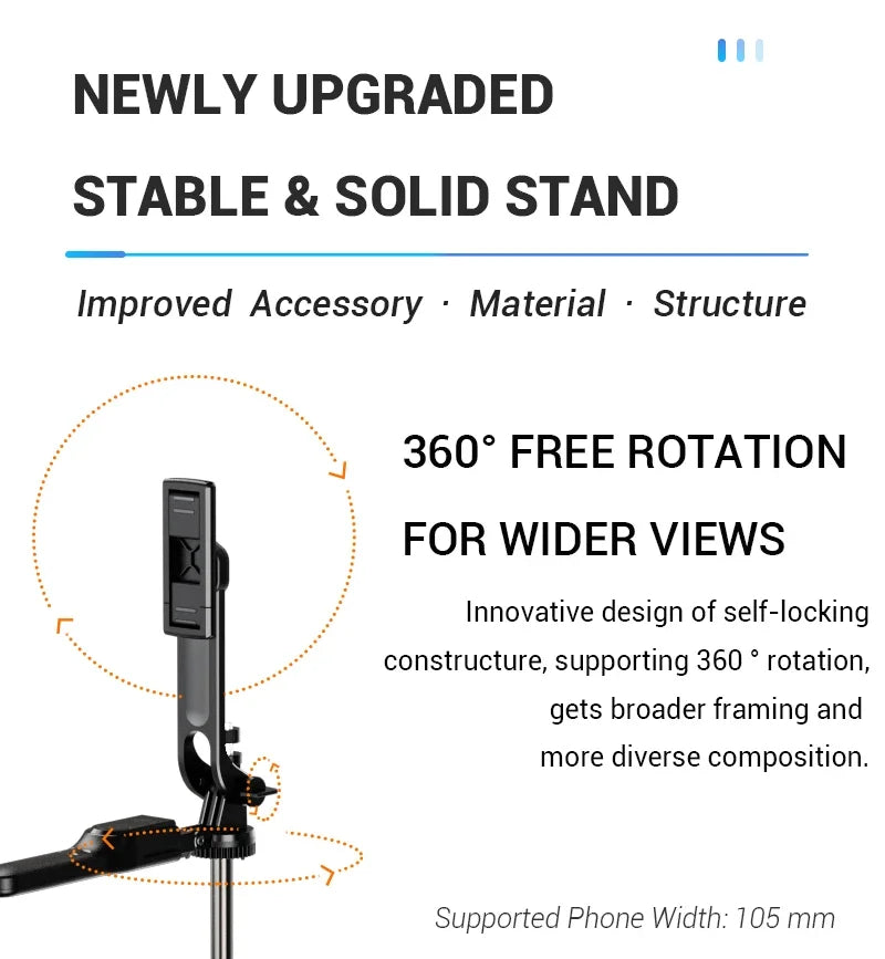 3-Axis Anti-Shake Selfie Stick with Bluetooth Remote – Retractable 1.7m Mobile Phone Holder with Flash & Live Stand