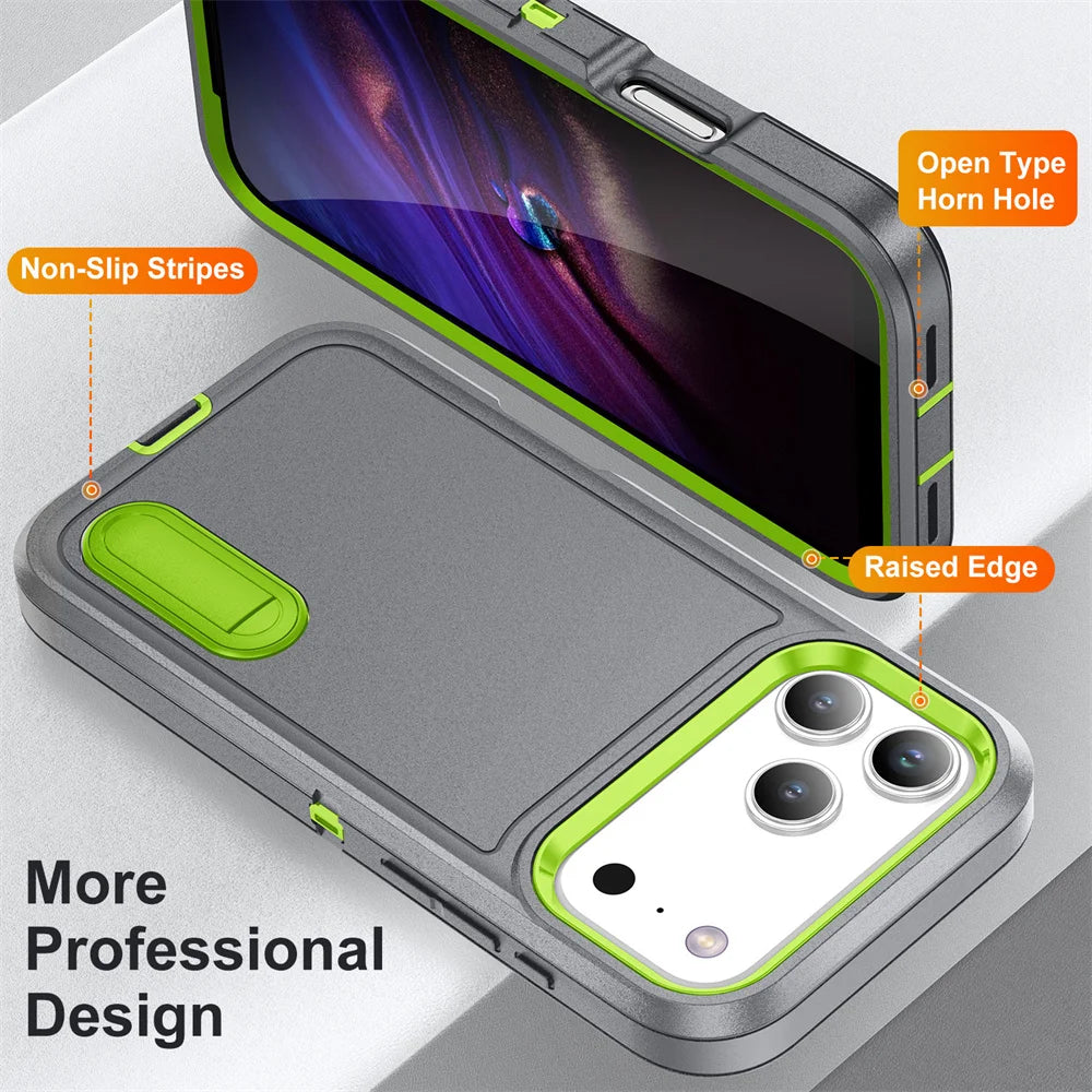 Heavy Duty Armor Phone Case for iPhone – Shockproof Stand Cover with Kickstand for iPhone 11 to 17 Series