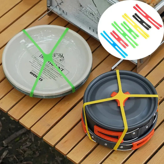 Silicone Camping Tableware Storage Tie - Elastic Cross Packing Strap for Hiking, Camping & Outdoor Gear