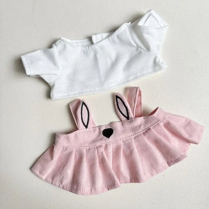 Labubu 38cm Plush Doll Clothes – MOKOKO Coat with Rabbit Ear Strap Skirt Set, Cute Doll Outfit & Accessories