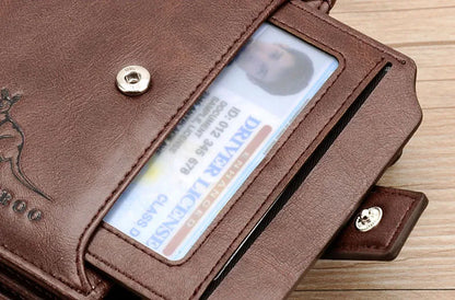 Luxury Leather Men’s Short Wallet – RFID Card Holder with Zipper Coin Purse Portable Billfold