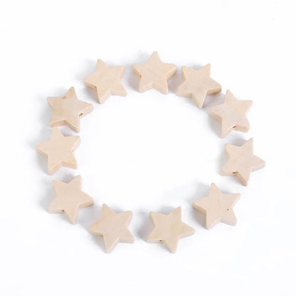 50pcs Natural Wooden Star Beads – Unfinished DIY Wood Beads for Handmade Jewelry Making & Craft Accessories