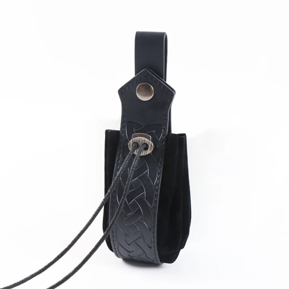 Halloween Medieval Cosplay Belt Set – Leather Waist Bag with Copper Coin & Sword Sheath for Brave Knight Role-Playing Accessories