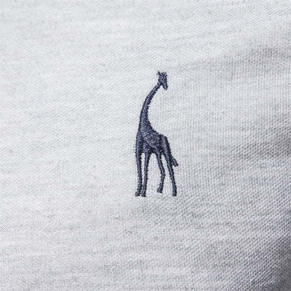 Men's Long Sleeve Embroidered Polo Shirt - Business Casual Solid Color Deer Design