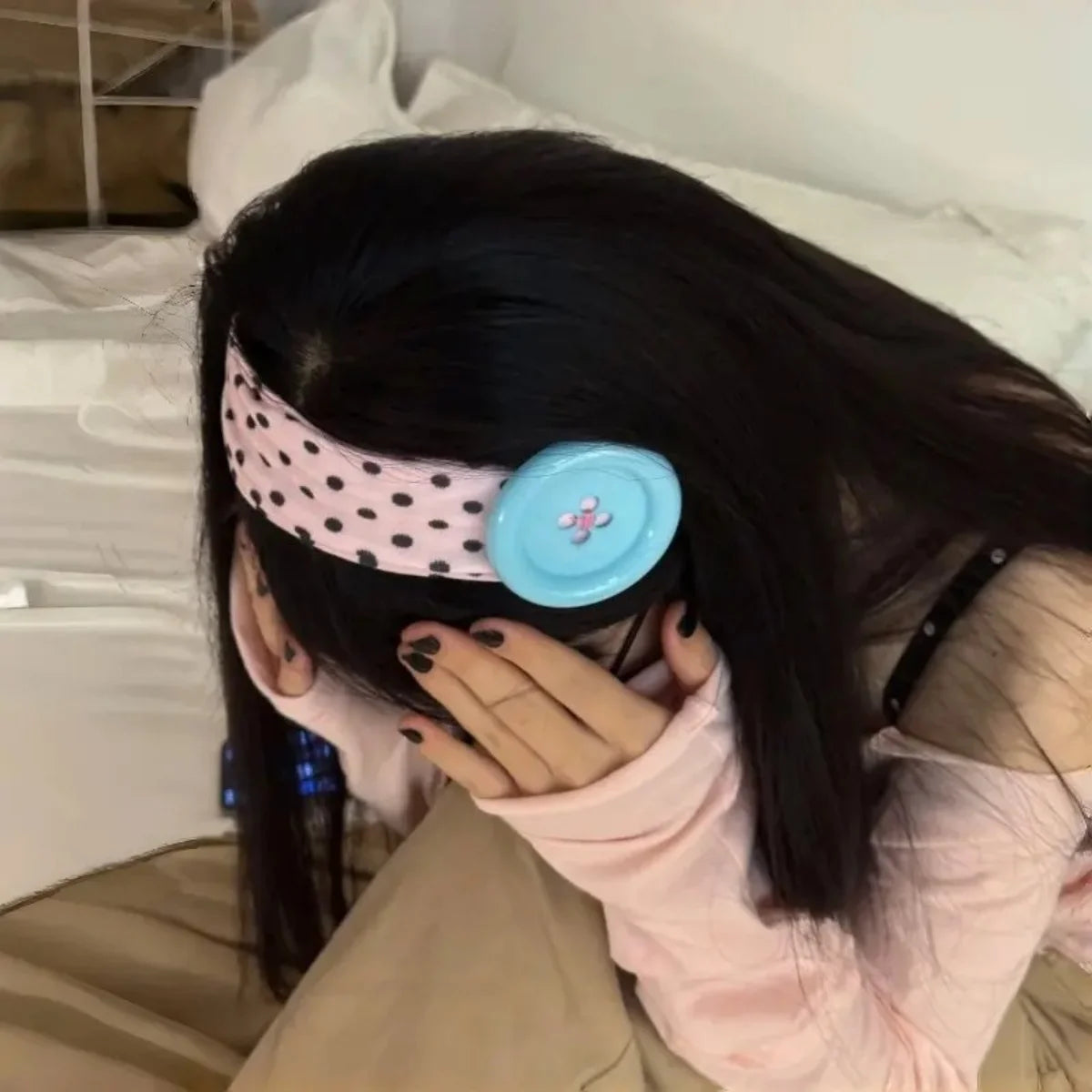 Retro Polka Dot Button Headband - Y2K French Style Cute Sweet Hair Accessory