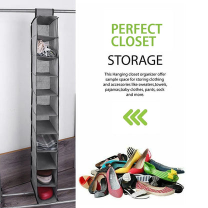 10-Layer Foldable Hanging Shoe Organizer – Non-Woven Space-Saving Shoe Rack for Home Bedroom Closet