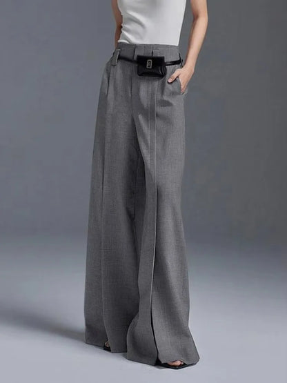 Yeezzi Urban 2024 Women's Suit Pants - Fashionable High-Waisted, Pleated, Split-Front Trousers in Black & White
