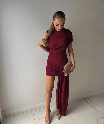 Balitops Summer Draped Ruched Mini Dress – 2025 Irregular High Waist Slim Fit Elegant Club Tank Dress for Women