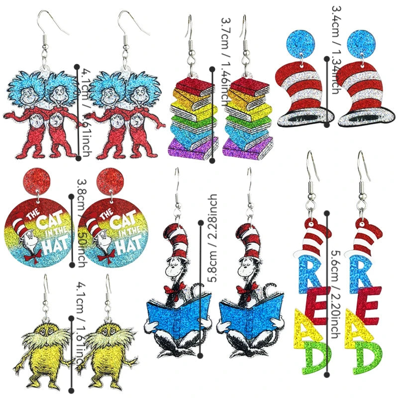 Teacher’s Day Acrylic Earrings - Cute Cat Dog Books Design Jewelry Gift for Teachers and Students