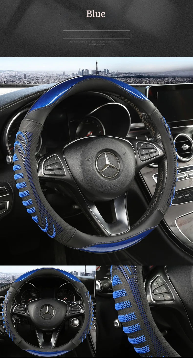 3D Honeycomb Leather Steering Wheel Cover – Durable Anti-Slip Universal Fit for 14.5-15 Inch Wheels