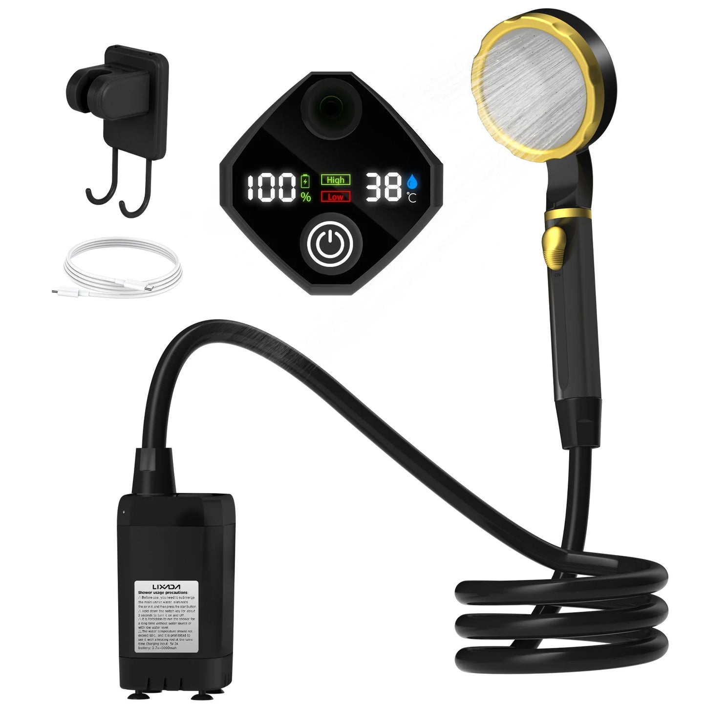 Portable RV Camping Shower Pump – Outdoor Shower Kit with Intelligent Digital Display & Adjustable 6000mAh Power