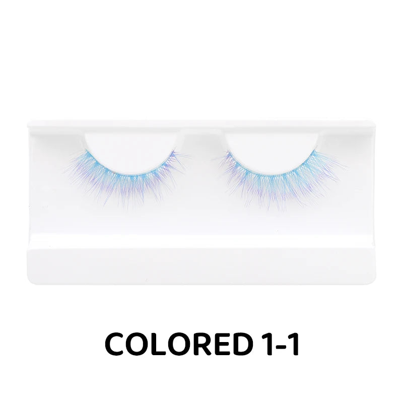 Colorful Halloween False Eyelashes – Blue, Red & Pink Cosplay Fake Lash Extensions for Makeup Looks