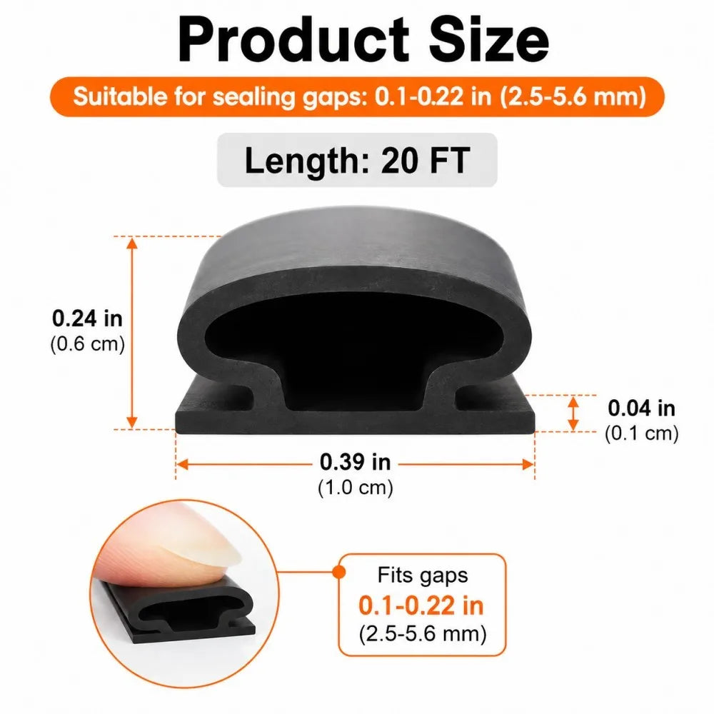 Self-Adhesive Door Seal Strip - 6M Rubber Soundproof Weather Stripping for Windows & Door Frames, Hollow Gap Filler Insulation