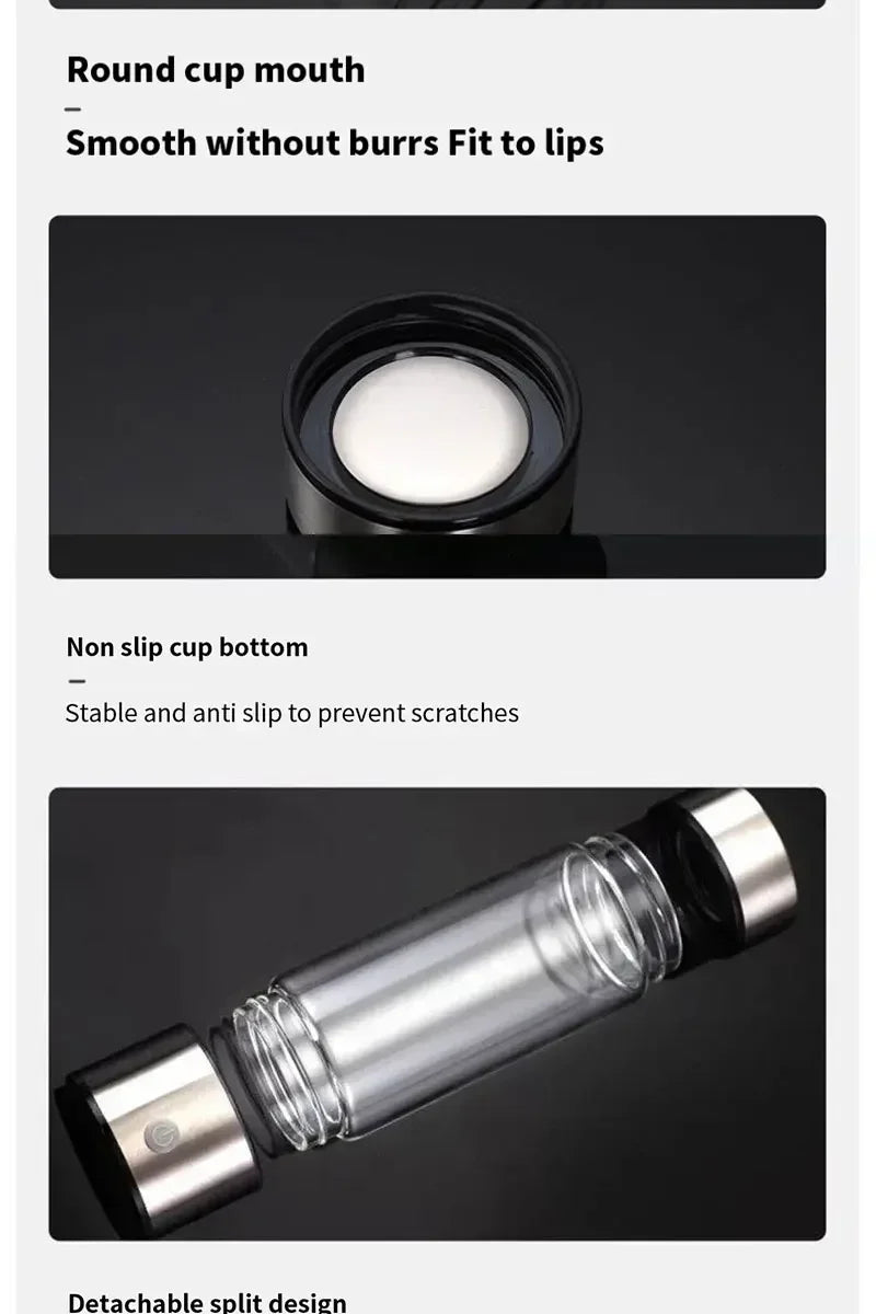 Hydrogen Oxygen Water Cup - H2 Inhalation Device with SPE PEM Dual Chamber Ionizer for Healthcare