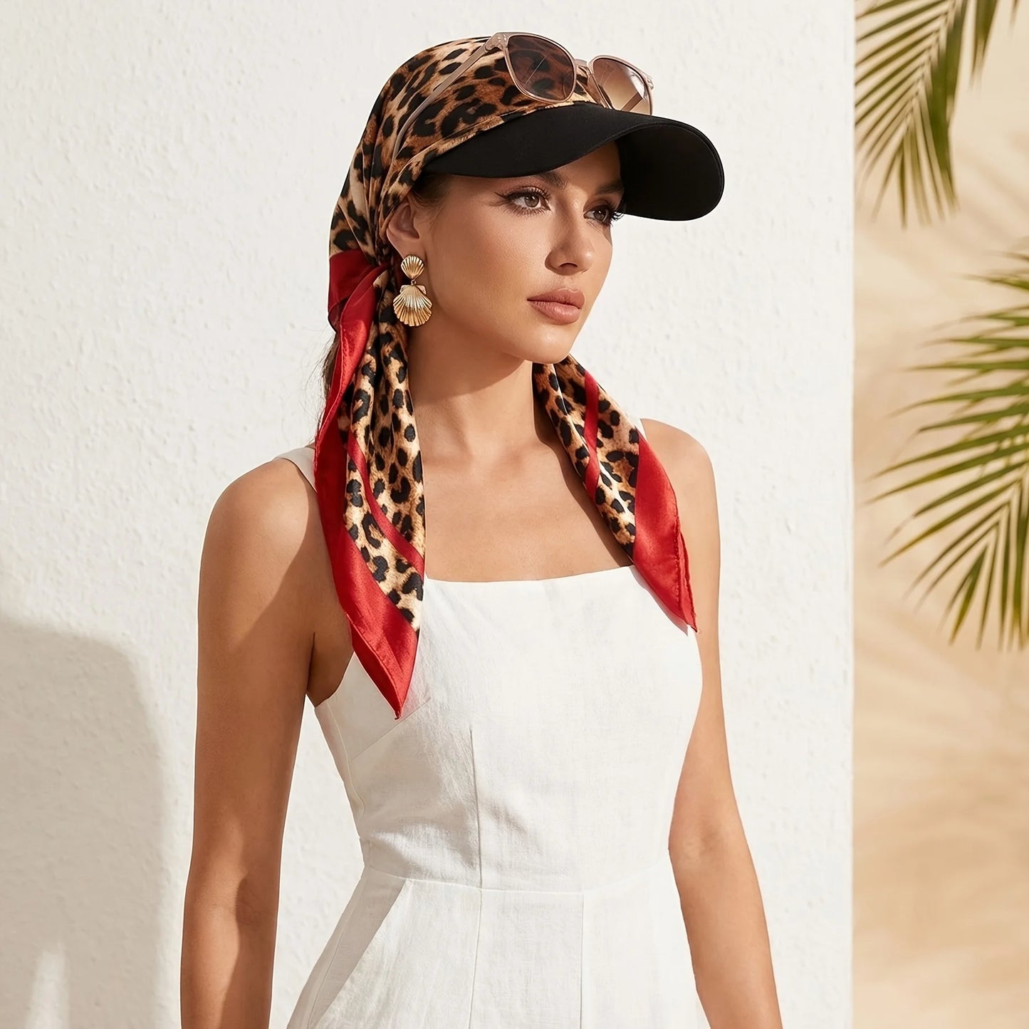 Women’s Headscarf Sun Hat - Self-Tie Brimmed Beach & Vacation Sun Protection Cap