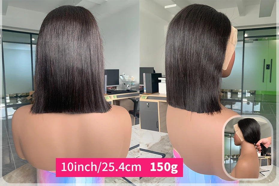 Raw Vietnamese Human Hair Lace Front Wig – 13x6 Bob, Straight Natural Black, 250% Density, 100% Human Hair